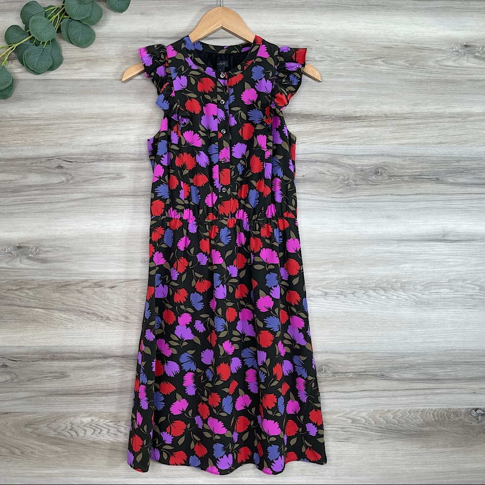 J. Crew Flutter Sleeve Silk Floral Button Front Dress | Size 0
